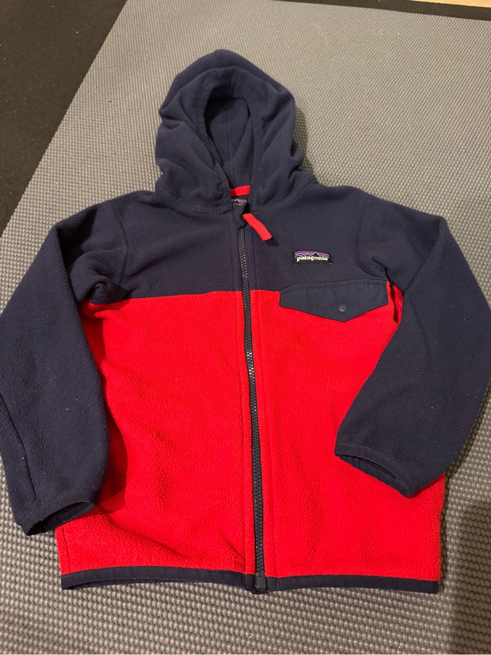 Patagonia Kids Navy & Red Hooded Fleece Jacket